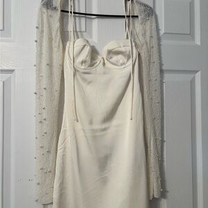 Oh Polly Long sleeve embellished A-line mini dress in white